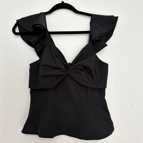 EXPRESS BLACK TWIST FRONT FLUTTER SLEEVE PEPLUM TOP size XS - Picture 2 of 6